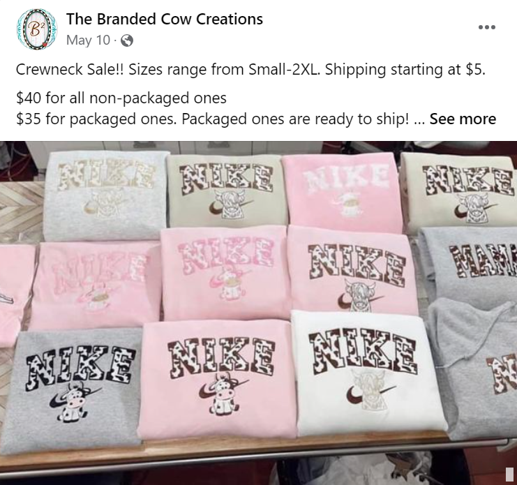 Christi Underwood Branded Cow Creations Counterfeit Designer Nike Merchandise