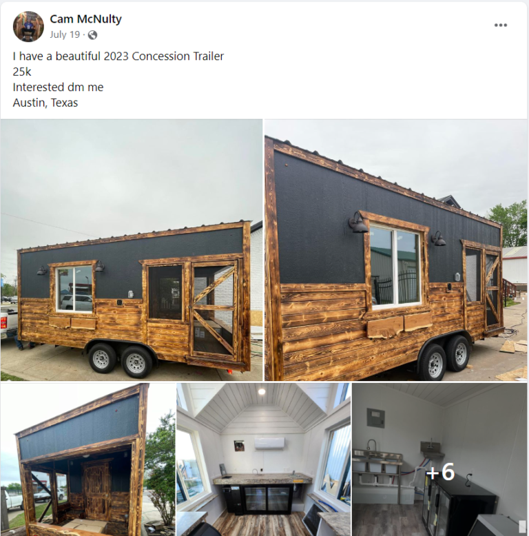 Cam McNulty selling Bon Vivant Trailers on Facebook