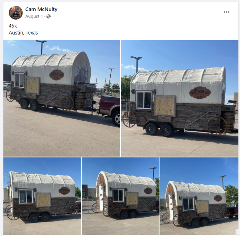 Cam McNulty selling Concession Pros LLC Trailers on Facebook