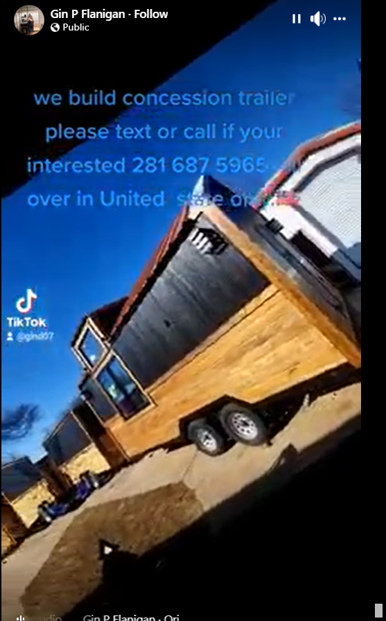 Gin P Flanigan Concession Pros LLC staging trailers at 705 Houston St. Wills Point TX