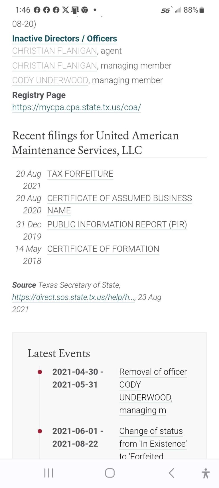 United American Maintenance Services Filings Christi Flanagan Underwood